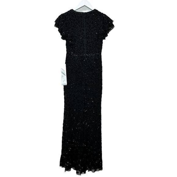 Mac Duggal Petite Embellished Cap Sleeve Fully Beaded Gown Black Women 2 NWOT - Picture 3 of 15